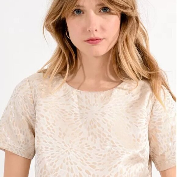 Molly Bracken Le Soir SZ S Cream & Pale Gold metallic shift dress formal mod 60s - Picture 3 of 14